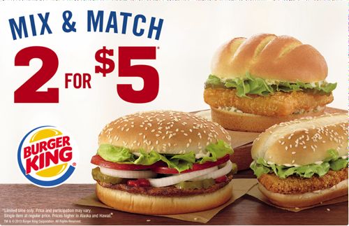 The Burger King Menu Offers 2 For 5