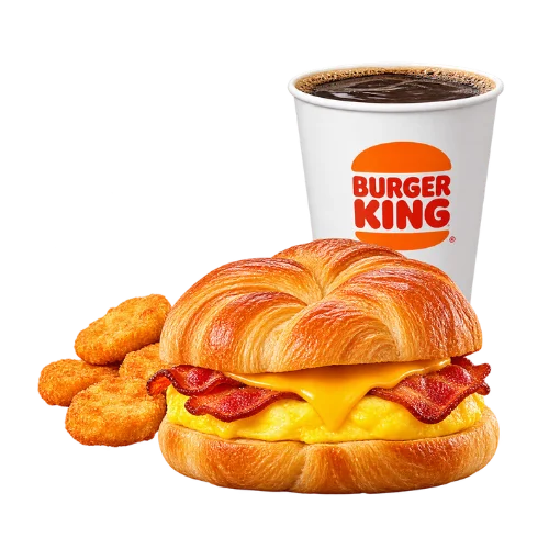 Bacon sausage egg cheese Croissan'wich meal with hash browns and Simply Orange juice combo