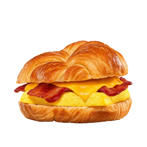 Bacon egg cheese Croissan'wich - crispy bacon with fluffy egg and cheddar on a buttery croissant