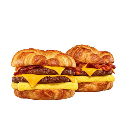 Double Mix n Match - two breakfast croissant sandwiches with sausage egg and melted cheese