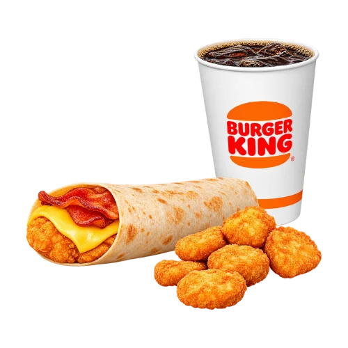 Egg-Normous Burrito meal with bacon egg cheese wrap, hash browns and coffee combo