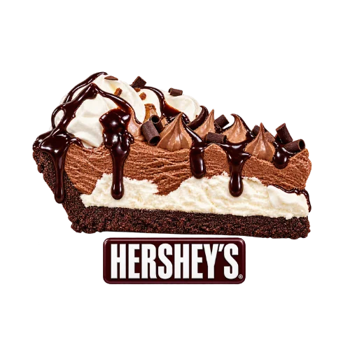 Hershey's sundae pie - chocolate cream pie topped with fudge drizzle and whipped cream