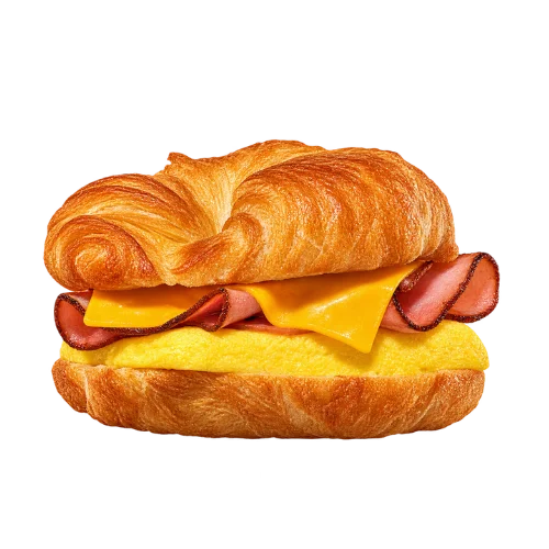 Ham egg cheese Croissan'wich - savory sliced ham with fluffy egg on a buttery croissant