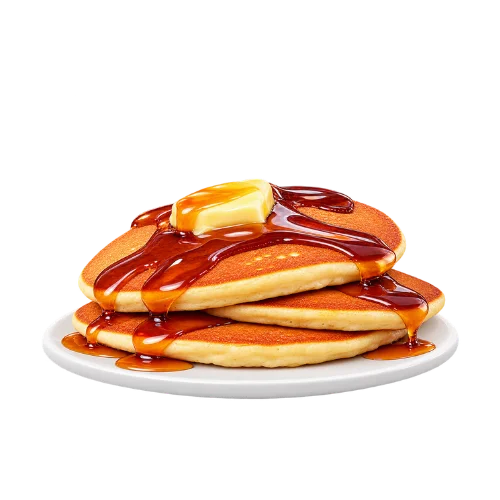 Fluffy pancake platter with butter and syrup - classic stacked breakfast plate