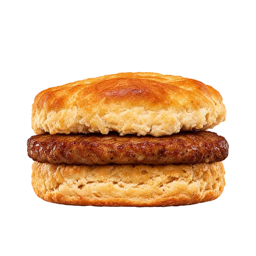 Sausage biscuit - juicy grilled sausage patty served on a warm flaky buttermilk biscuit