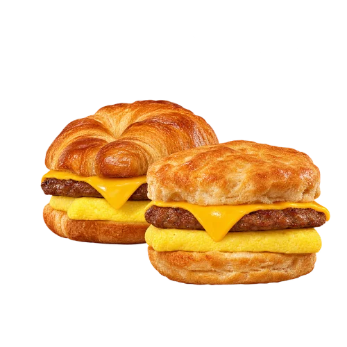 Single Mix n Match - croissant and biscuit breakfast sandwiches with sausage egg and cheese
