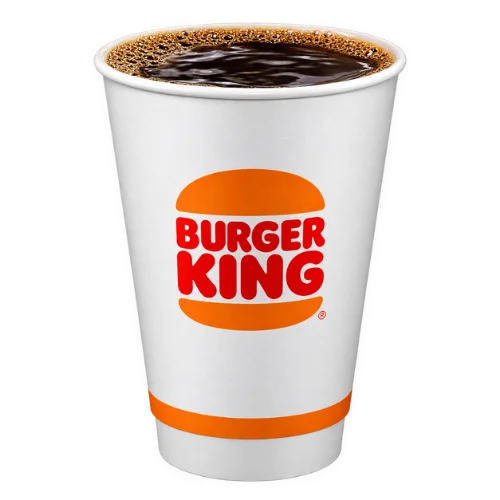 Hot brewed coffee in a white Burger King paper cup