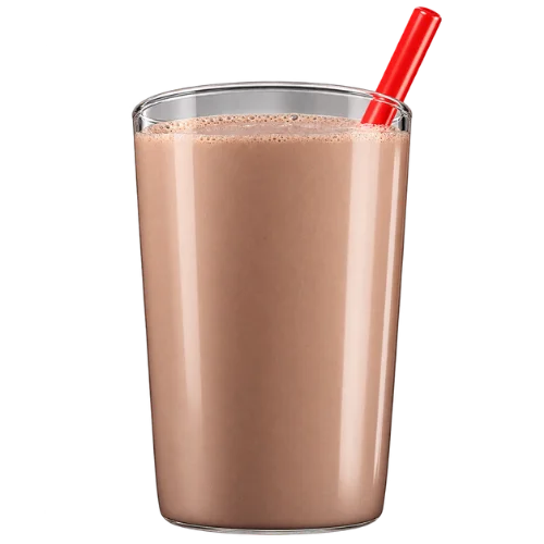 Glass of cold chocolate milk with a red straw