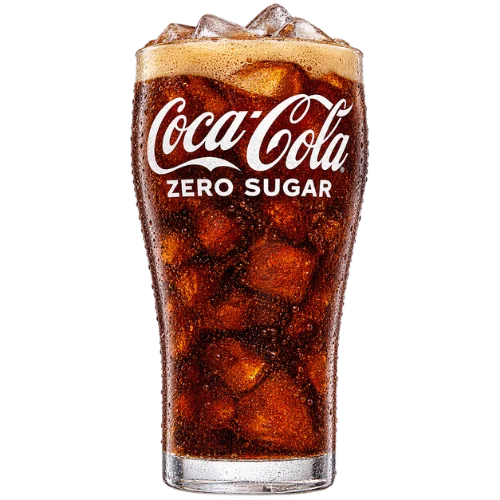 Coca-Cola Zero Sugar poured over ice in a tall glass