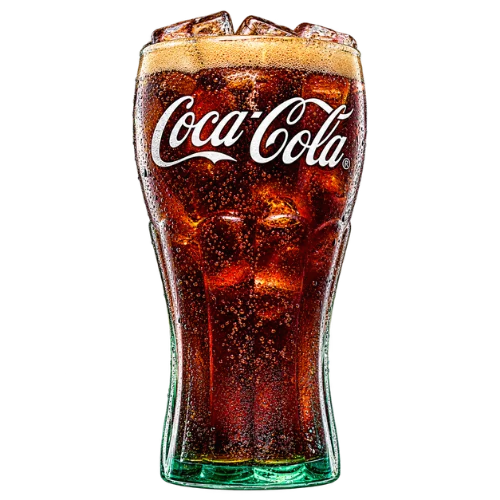 Glass of Coca-Cola with ice and fizzy foam on top