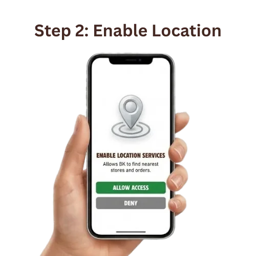 Step 2: Phone screen asking to enable location services with Allow Access and Deny buttons