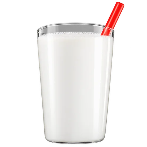 Glass of fat-free milk with a red straw