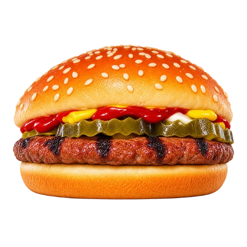 Classic Burger King hamburger with a beef patty, pickles, ketchup, and mustard
