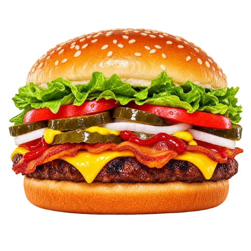Impossible Texas Whopper with a plant-based patty, bacon, cheese, lettuce, tomato, and pickles