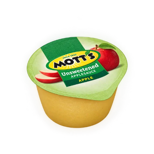 Mott's unsweetened applesauce cup with a red apple on the lid
