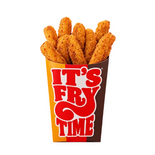 Mozzarella Fries, crispy breaded sticks served in an "It's Fry Time" box