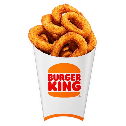 Crispy golden onion rings piled