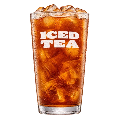 Sweetened iced tea in a tall glass with ice cubes