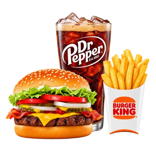 Texas Whopper Jr. meal with bacon and cheese, fries, and a Dr Pepper