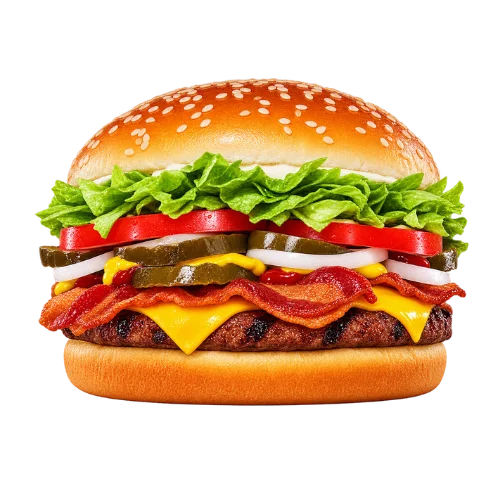 Texas Whopper with a flame-grilled patty, crispy bacon, melted cheese, lettuce, and tomato