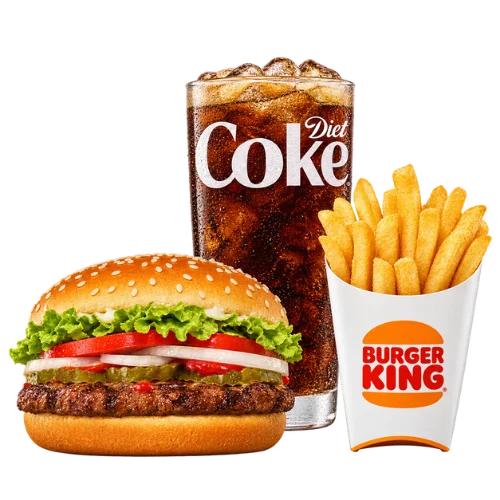 Whopper Jr. meal with fries and a Diet Coke from the Burger King lunch menu