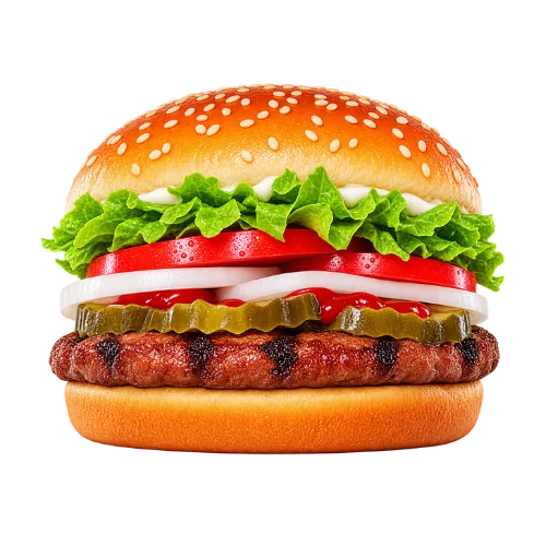 Whopper Jr. with a single flame-grilled patty, lettuce, tomato, onion, pickles, and mayo
