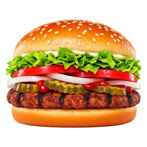 Whopper sandwich from the Burger King lunch menu with a flame-grilled patty, lettuce, tomato, and onion